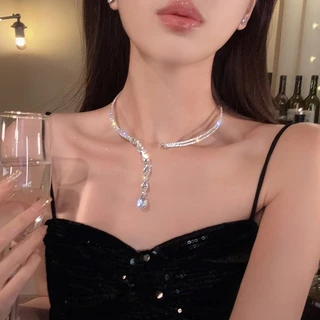 ชุดอัญมณีเพทายและสร้อยคอมุก สไตล์หรูหรา พร้อมโซ่แบบแฟชัน