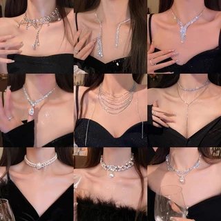 ชุดอัญมณีเพทายและสร้อยคอมุก สไตล์หรูหรา พร้อมโซ่แบบแฟชัน