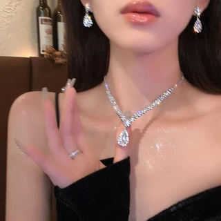 ชุดอัญมณีเพทายและสร้อยคอมุก สไตล์หรูหรา พร้อมโซ่แบบแฟชัน
