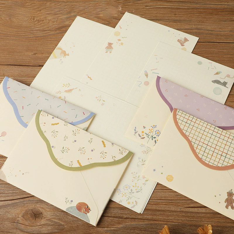 9ชิ้น/เซ็ตสัตว์น่ารักซองกระดาษจดหมายที่เขียนด้วยลายมือจดหมายเขียนแผ่นทําเองของขวัญห่อบรรจุภัณฑ์งานแต่งงานโปสการ์ดการ์ดอวยพรปกเครื่องเขียนเครื่องสํา