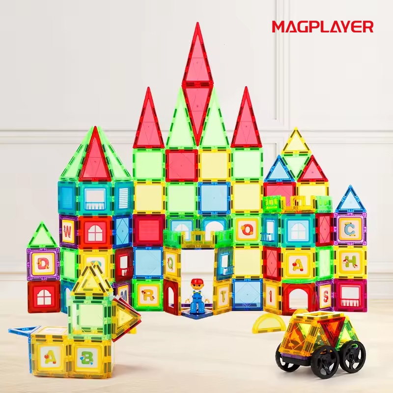 MAGPLAYER บล็อกกระเบื้องแม่เหล็กหน้าต่างสี 28/38/88/103pcs ของเล่นเพื่อการศึกษาสําหรับชายและหญิง Blocking ของเล่น