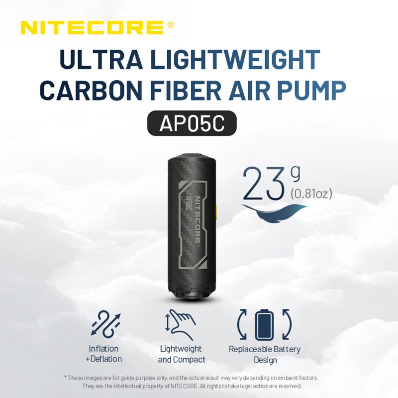 NITECORE AP05C Mini Carbon Fiber Air Pump 23g 2.7 kPa Inflation สําหรับ Air Bed หมอนแหวนว่ายน้ําฤดูร