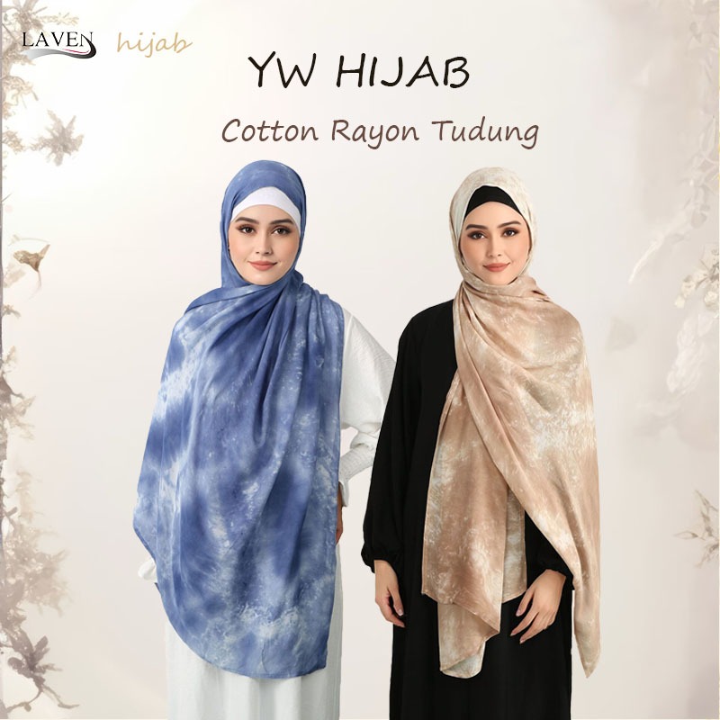LAVEN Tie-Dyed พิมพ์ผ้าคลุมไหล่เรยอน Double Stitch Modal ผ้าพันคอผ้าพันคอมุสลิม 