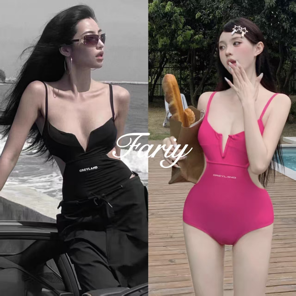 Fariy คลังสินค้าพร้อม ชุดว่ายน้ำฤดูร้อนผู้หญิง 2025 สไตล์ฮอตใหม่ระดับไฮเอนด์สายเดี่ยวเซ็กซี่ชุดว่ายน้ำวันพีซแบบเปิดหลังบางเฉียบ