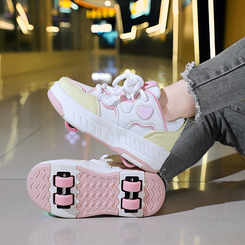 รองเท้าRoller Skates 4 ล้อสำหรับเด็กชายและเด็กหญิง แบบล้อยกออกได้ไม่มีไฟ