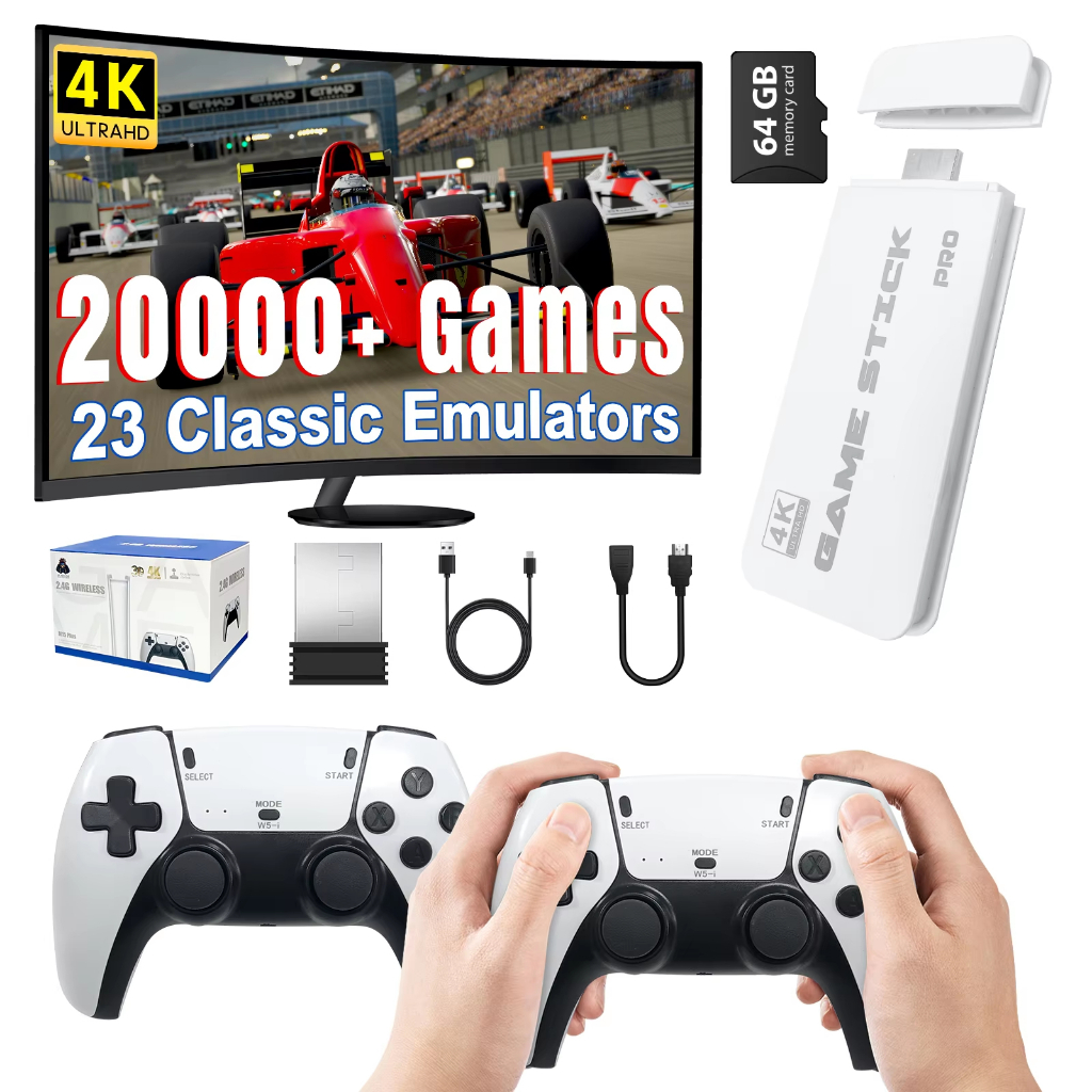 4K TV Game Stick M15 คอนโซลวิดีโอเกม 64G ในตัว 20000 เกมคอนโทรลเลอร์ไร้สาย Gamepad Retro คอนโซลเกมมื