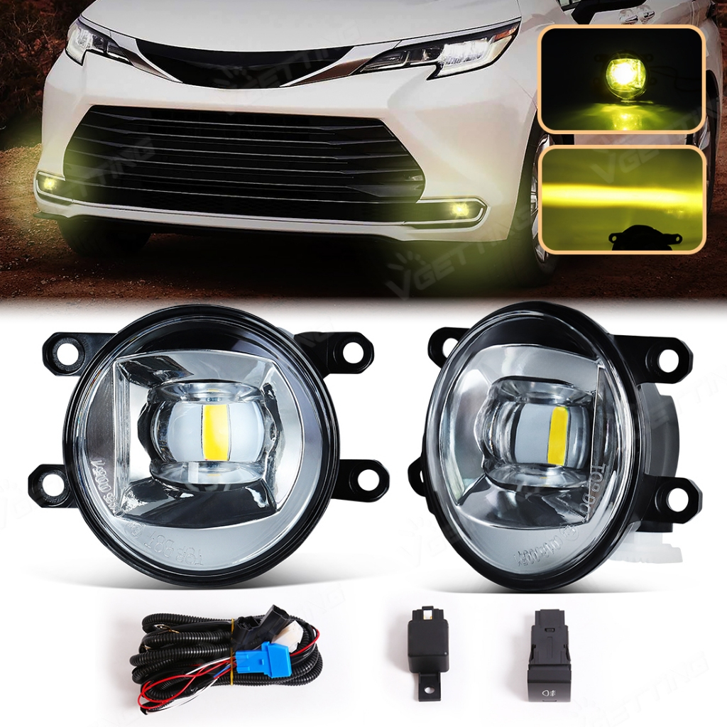 รถหมอกโคมไฟสําหรับ Toyota Sienna 2021 2022 2023 2024 สีเหลืองสีขาวกันชนหน้า LED เลนส์ Foglight พร้อมปุ่มสวิทช์สายเคเบิล