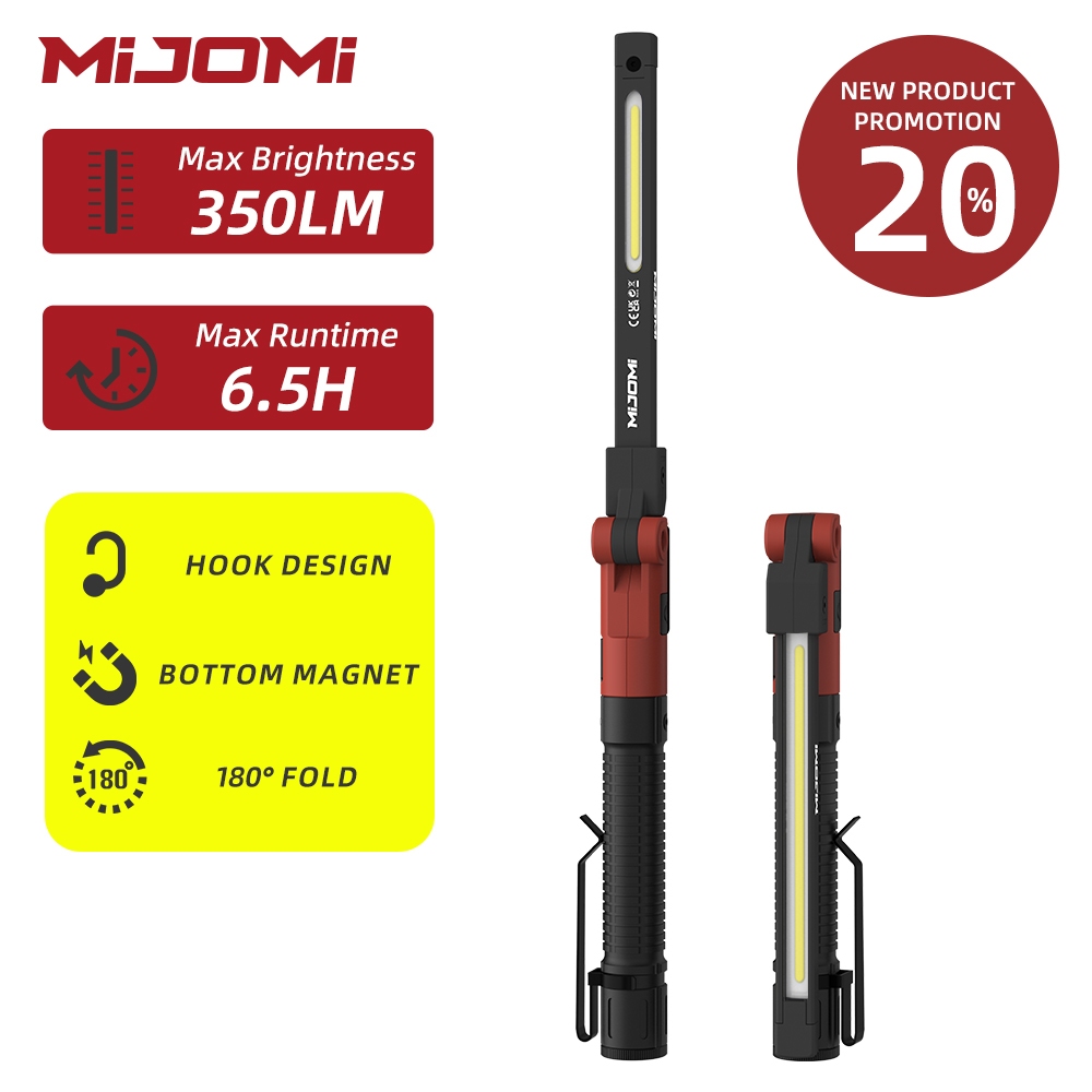 ไฟฉาย Mijomi COB W70 ชาร์จได้ พร้อมหลอดไฟ COB และ LED ใช้งานหลากหลายสถานการณ์ เช่น การแคมปิง การซ่อมรถ และการอ่านหนังสือในบ้าน