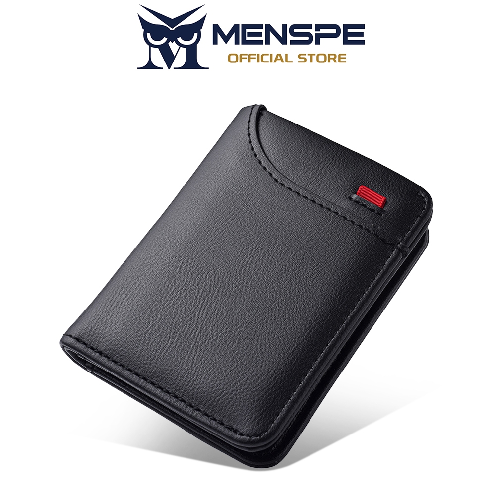 MENSPE กระเป๋าสตางค์ผู้ชายกระเป๋าสตางค์สั้นเรียบง่ายกระเป๋าสตางค์ธุรกิจ PU นุ่มกระเป๋าสตางค์ตําแหน่งหลายบัตรกระเป๋าเดินทางขนาดเล็ก