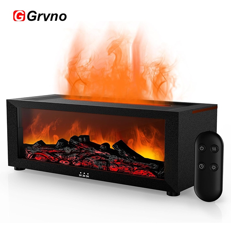 Gryno Essential Oil Diffuser Aroma Humidifier 7 สี Fireplace Flame Ultrasonic Air Diffuser พร้อมตัวจับเวลาสําหรับบ้าน,ห้องนอน,สํานักงาน,โยคะ