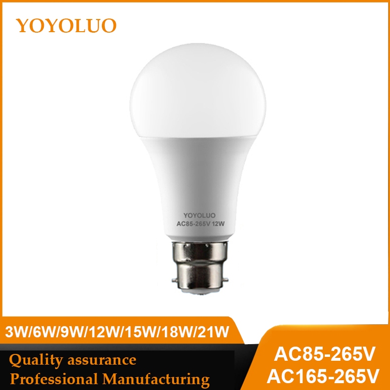 หลอดไฟ LED B22 AC220V 240V 21W 18W 15W 12W 9W 5W 3W สีขาวอบอุ่น ประหยัดพลังงาน สําหรับบ้าน ห้องนั่งเล่น