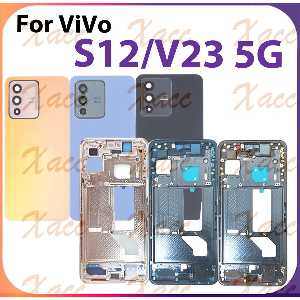 สําหรับ ViVo S12 V23 5G ฝาหลังแบตเตอรี่ชุดกรอบกลางปุ่มเลนส์กล้องกรอบ LCD กรอบด้านหน้าเปลี่ยน
