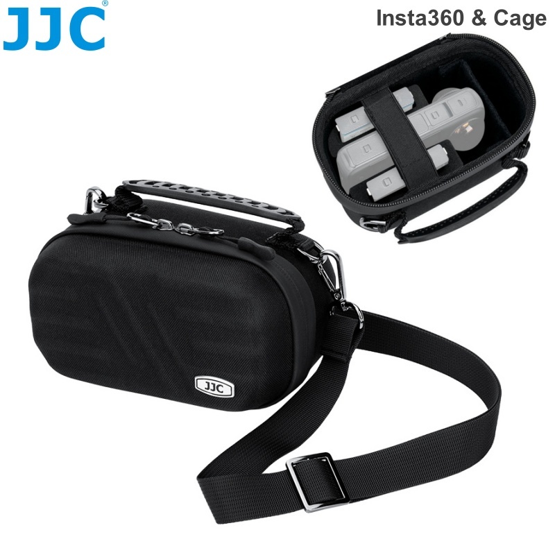 JJC กล้อง Hard Case กระเป๋าสะพายสําหรับ Insta360 X5 X4 X3 พร้อมกรง, กล้อง Action Water-Resistant กระเป๋าป้องกันพร้อมสายคล้องคอ