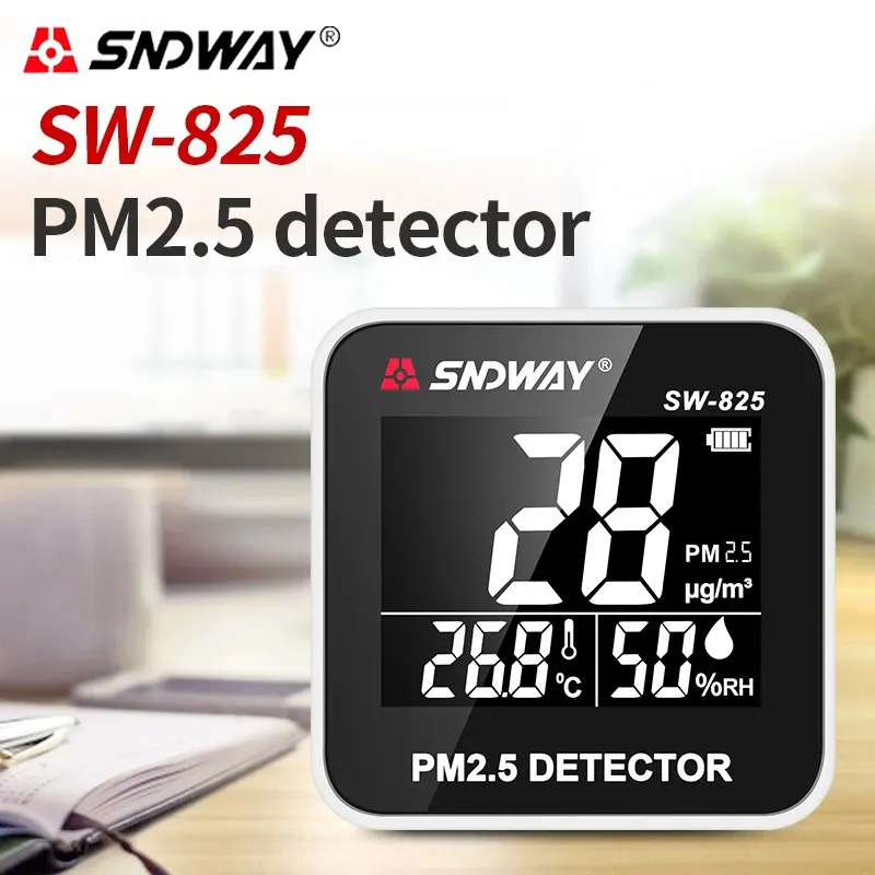 SNDWAY เครื่องตรวจจับ PM2.5 ดิจิตอล 0-500ug/m3 มินิแบบพกพาอุณหภูมิความชื้นเมตรเลเซอร์เซนเซอร์ Air คุ