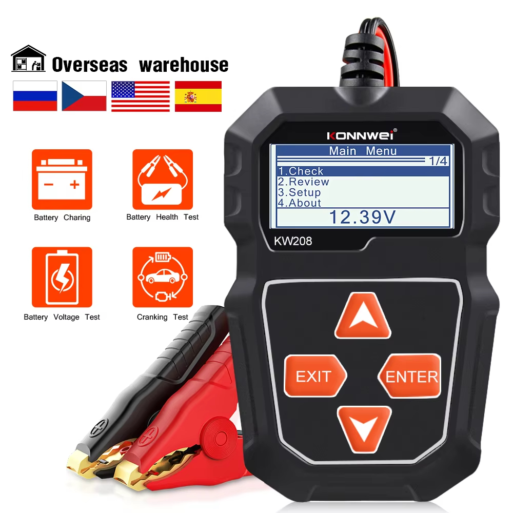 KONNWEI KW208 ทดสอบแบตเตอรี่รถยนต์ 12V 100 ถึง 2000CCA Cranking ชาร์จ Circut เครื่องทดสอบเครื่องวิเค