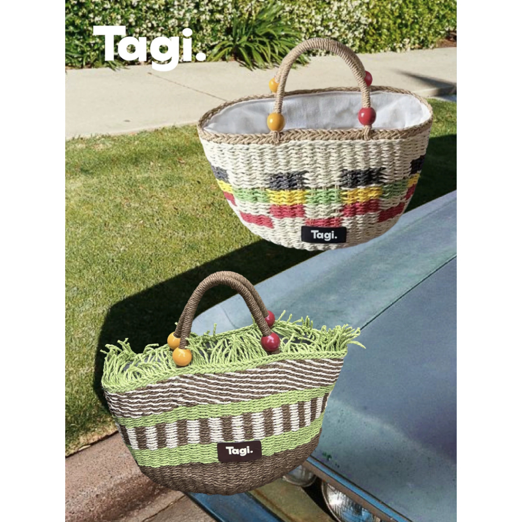 Tagi. Wooden Fruit Picnic Woven Basket กระเป๋าถือ
