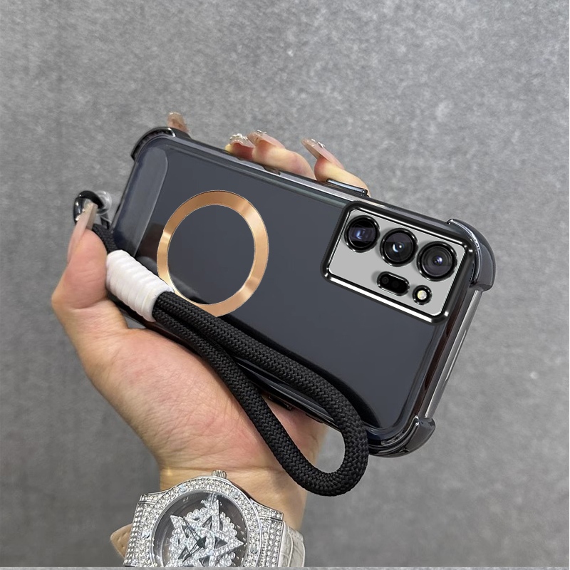 เคส เคสสําหรับ samsung note 20 ultra samsung note 20 เคสโทรศัพท์ ฝาครอบโช้คอัพซิลิโคนแบบนิ่ม เปลือกโปร่งใส แหวนดูดแม่เหล็กเงาพร้อมเชือก SJSKSQ01