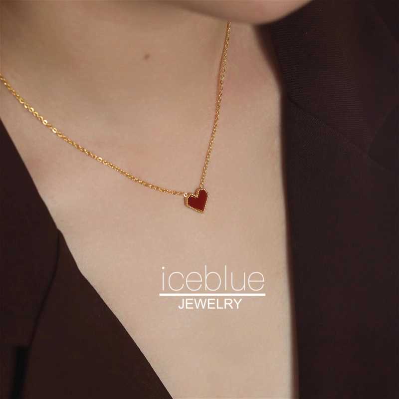 Iceblue-Red Heart จี้สร้อยคอChoker Sweet Cool สไตล์ 18K Gold Plated Titanium Steel กันน้ํา Non Tarnish เครื่องประดับสําหรับผู้หญิง N105