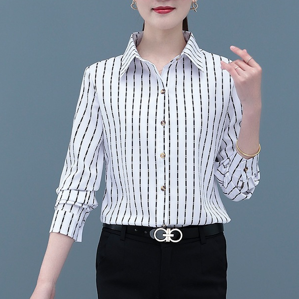 MY crack stripe เสื้อเชิ้ตผู้หญิงแขนยาว Slim Professional Suit