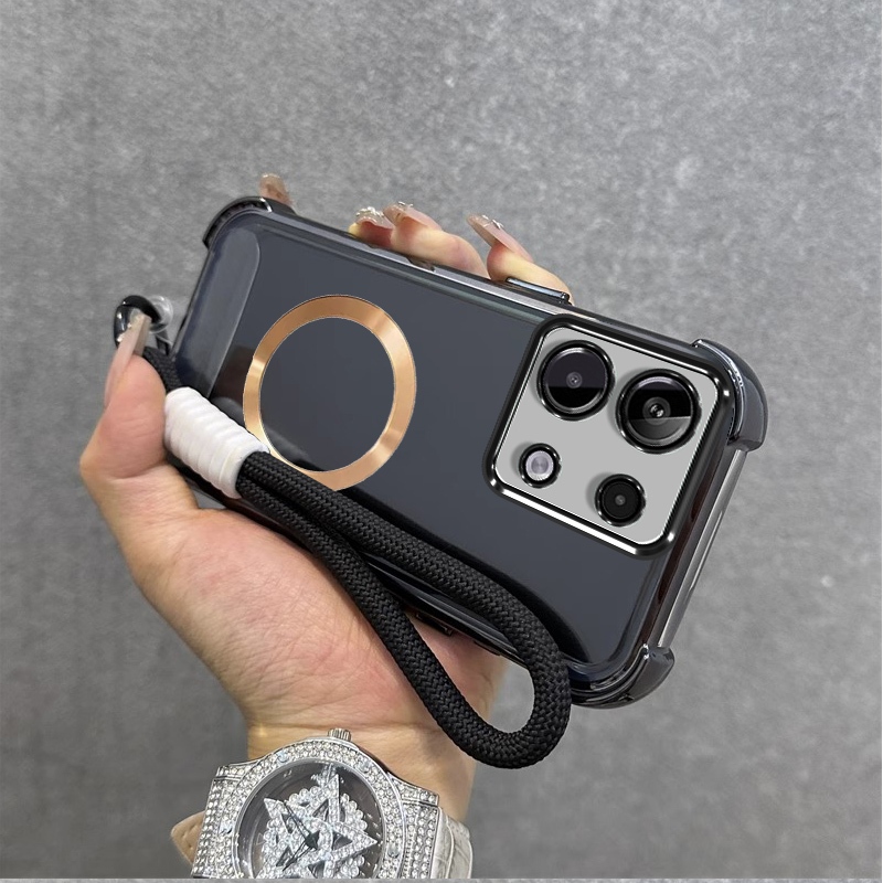 เคส เคสสําหรับ Redmi Note 13 pro 5g Redmi Note 13 4g 2023 เคสโทรศัพท์ซิลิโคนอ่อนนุ่มฝาครอบโช้คอัพ,เปลือกโปร่งใส,แหวนดูดแม่เหล็กเงาพร้อมเชือก SJSKJSQ01