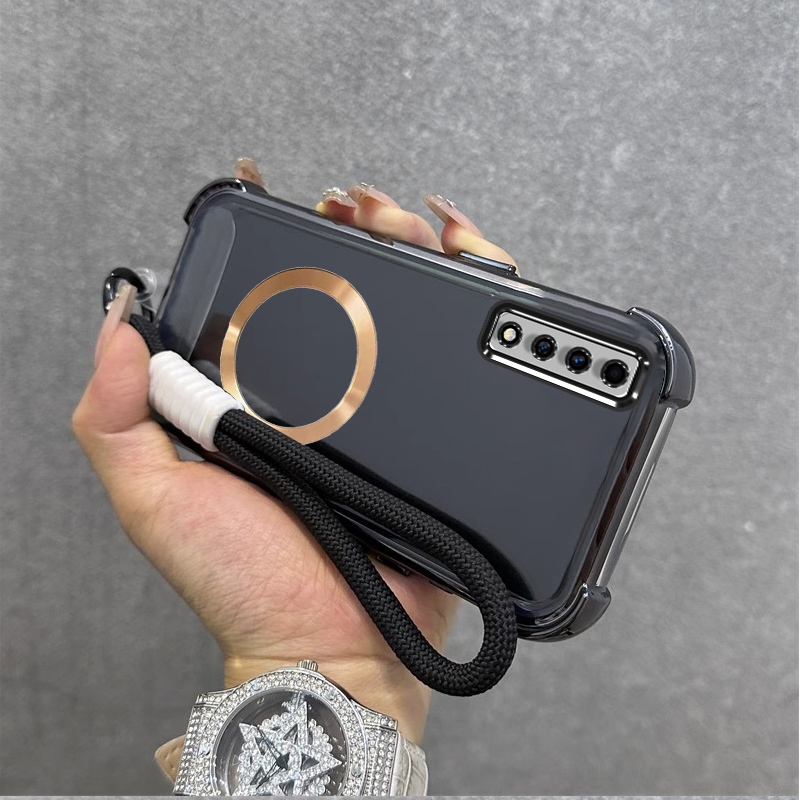 เคส เคสสําหรับ samsung a50s a30s a50 a70 a750 a7 2018 เคสโทรศัพท์ซิลิโคนแบบนิ่มฝาครอบโช้คอัพ,เปลือกโปร่งใส,แหวนดูดแม่เหล็กเงาพร้อมเชือก SJSKJSQ01