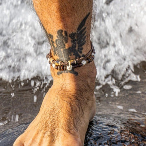 Vintage Bohemian Multilayer Wood Bead Anklet for Men Beach Turquoise Gift Jewelry