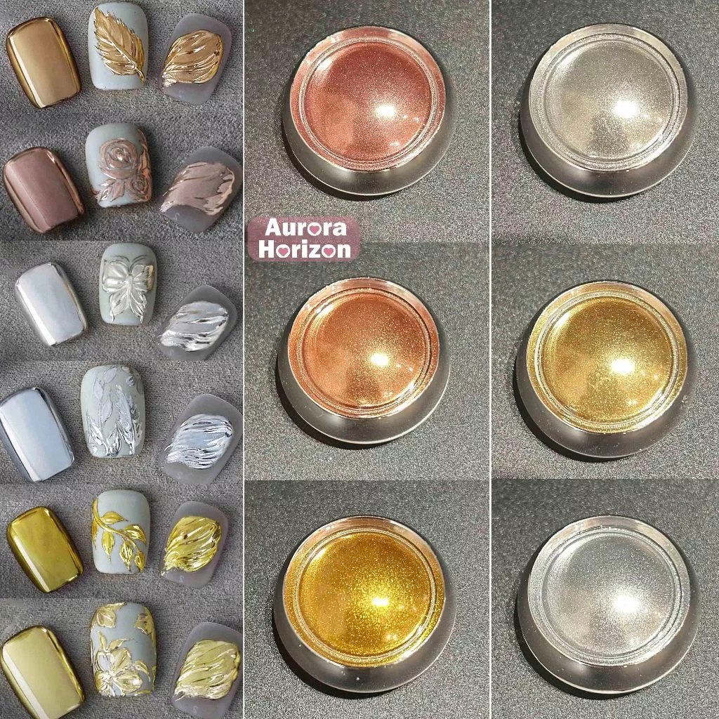 【พร้อมส่งในกรุงเทพฯ】 6 ขวด💅🏻แถมแปรงขัด ผงขัดเล็บสไตล์เมทัลสุดพรีเมียม 6สีเงากระจก ใช้ตกแต่งเจลทาเล็บ