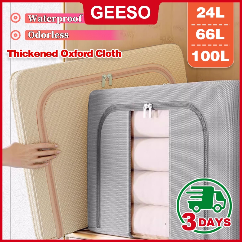 GEESO Oxford ผ้ากันน้ำกันฝุ่นทนต่อการสึกหรอกล่องเก็บเสื้อผ้าล้างทำความสะอาดได้สำหรับผ้า Large Capacity Foldable Cloth Storage Box Stackable Storage 衣物百纳箱