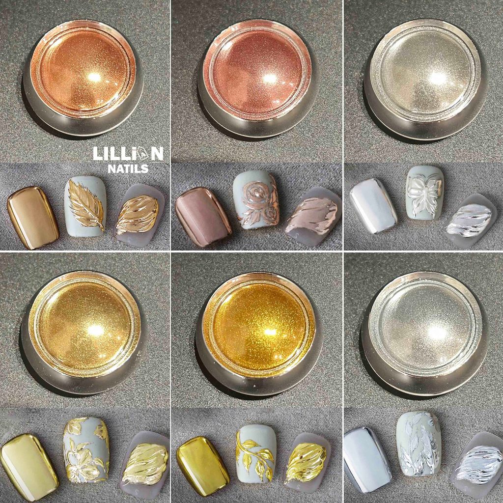 【พร้อมส่งในไทย】 6 ขวด💅🏻แถมแปรงขัด ใช้ตกแต่งเจลทาเล็บ ผงขัดเล็บสไตล์เมทัลสุดพรีเมียม 6 สีเงากระจก