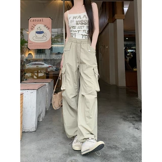 🚚ส่งไวจากไทย🔥 กางเกงคาร์โก้ผู้หญิง กางเกงลำลอง Y2K เอวสูง ทรงหลวม เอวปรับได้ ไซซ์ S-3XL