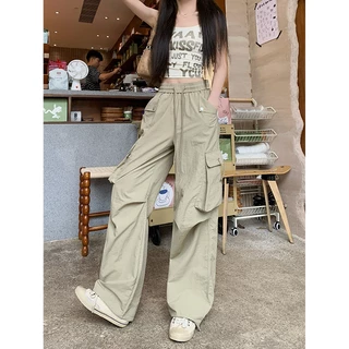 🚚ส่งไวจากไทย🔥 กางเกงคาร์โก้ผู้หญิง กางเกงลำลอง Y2K เอวสูง ทรงหลวม เอวปรับได้ ไซซ์ S-3XL