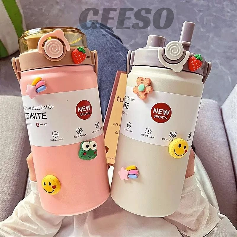 GEESO กระบอกน้ำเก็บอุณหภูมิร้อน-เย็น 1000ML 1200ML สแตนเลส 316 กระติกน้ำสแตนเลสเกรด Thermos Cup Water Bottle With Handle 便携手提水壶 thumbnail 5