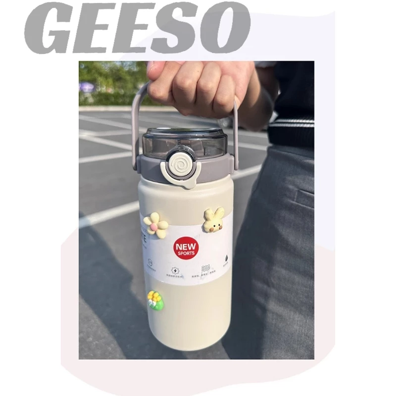 GEESO กระบอกน้ำเก็บอุณหภูมิร้อน-เย็น 1000ML 1200ML สแตนเลส 316 กระติกน้ำสแตนเลสเกรด Thermos Cup Water Bottle With Handle 便携手提水壶 thumbnail 10