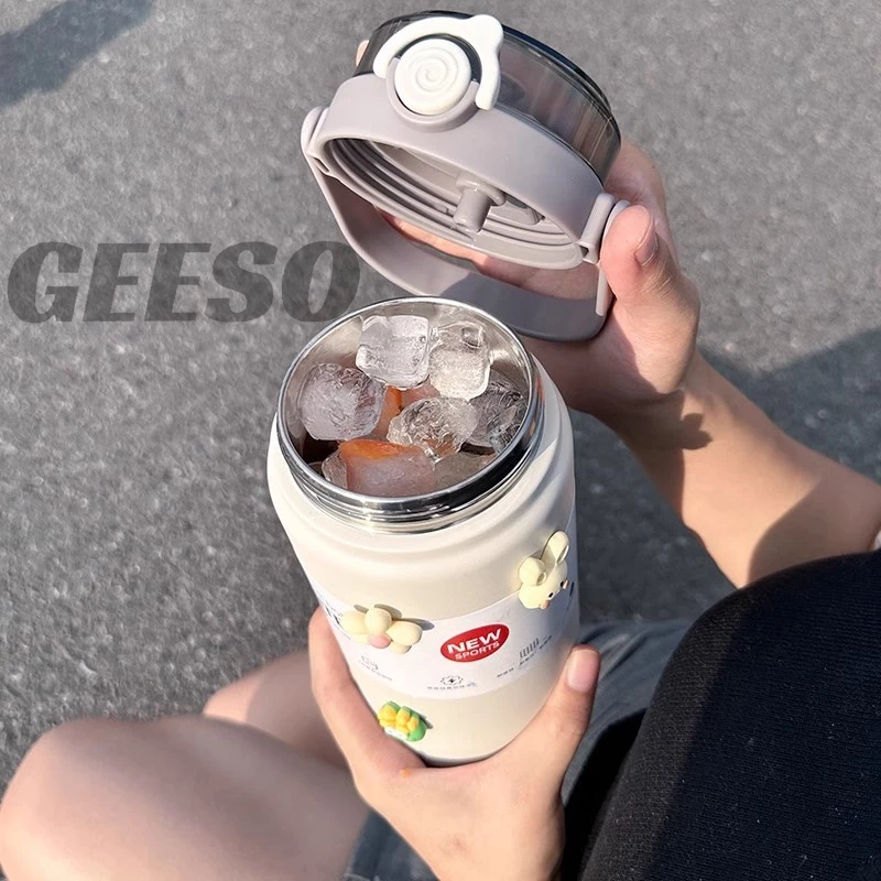 GEESO กระบอกน้ำเก็บอุณหภูมิร้อน-เย็น 1000ML 1200ML สแตนเลส 316 กระติกน้ำสแตนเลสเกรด Thermos Cup Water Bottle With Handle 便携手提水壶 thumbnail 8