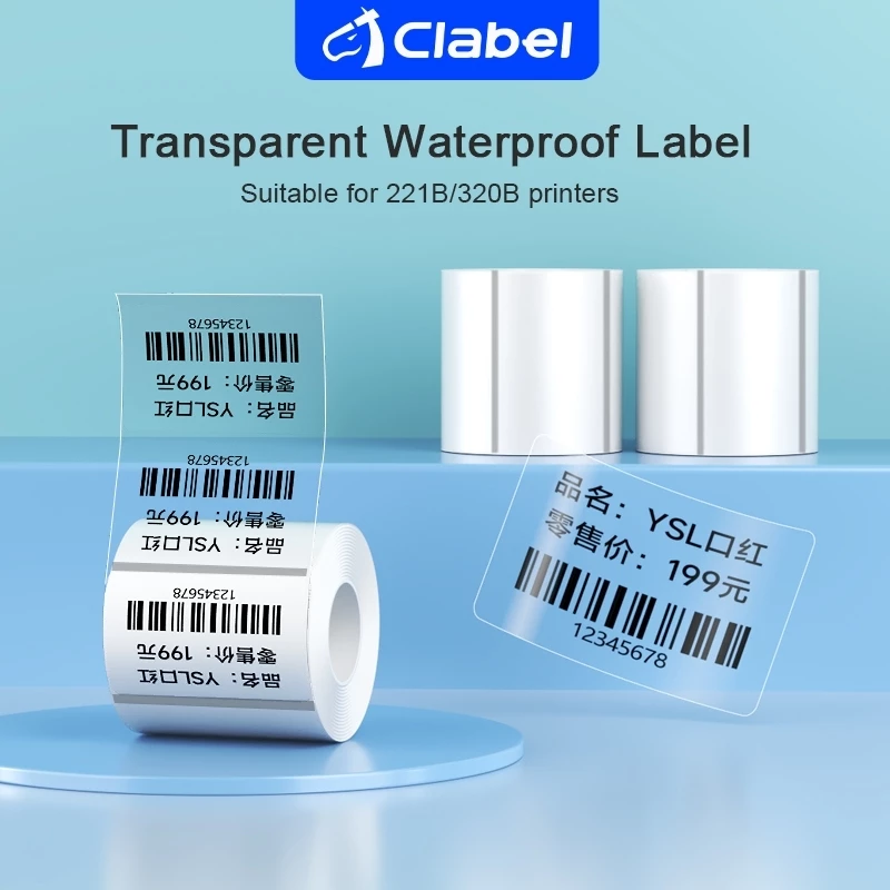 CLABEL 221B/320B ป้ายสติ๊กเกอร์ความร้อนแบบใส丨กันน้ํา กันน้ํามัน และทนต่อแรงเสียดทาน