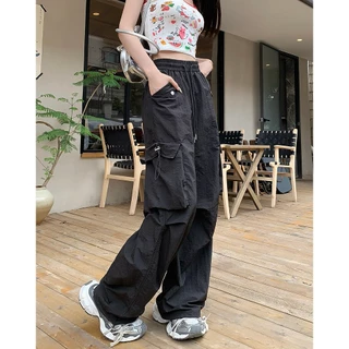 🚚ส่งไวจากไทย🔥 กางเกงคาร์โก้ผู้หญิง กางเกงลำลอง Y2K เอวสูง ทรงหลวม เอวปรับได้ ไซซ์ S-3XL