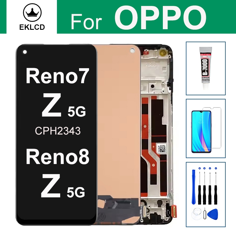 6.43 "จอแสดงผลสําหรับ OPPO Reno7 Reno8 Reno 7 8 Z 7Z 8Z 5G CPH2343 LCD Touch Screen Digitizer Assembly กรอบ