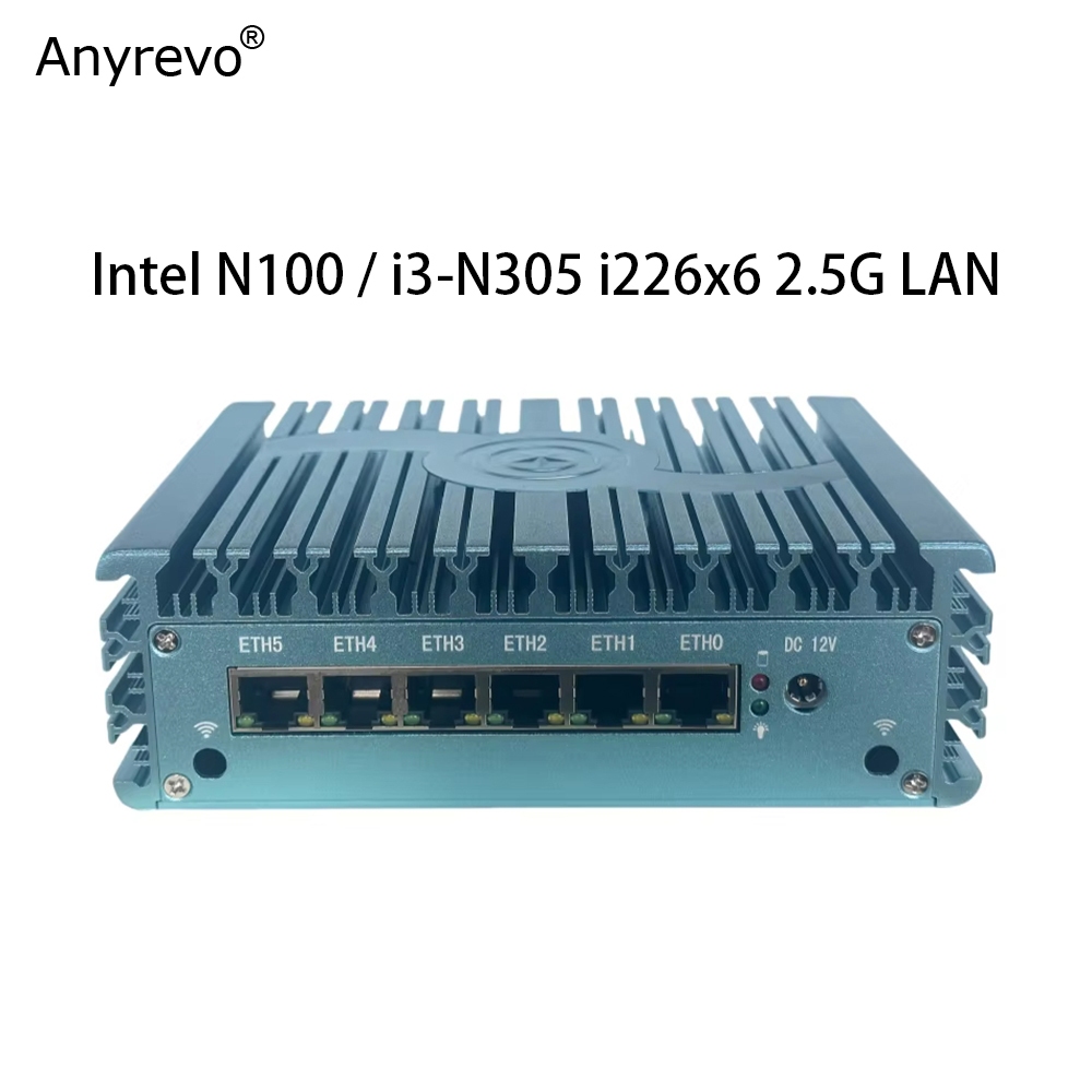 พัดลมในตัว Soft Router Intel N100 / N200 / i3-N305 พร้อม 6 x i226-V LAN 2.5G Firewall Server DDR4 NV