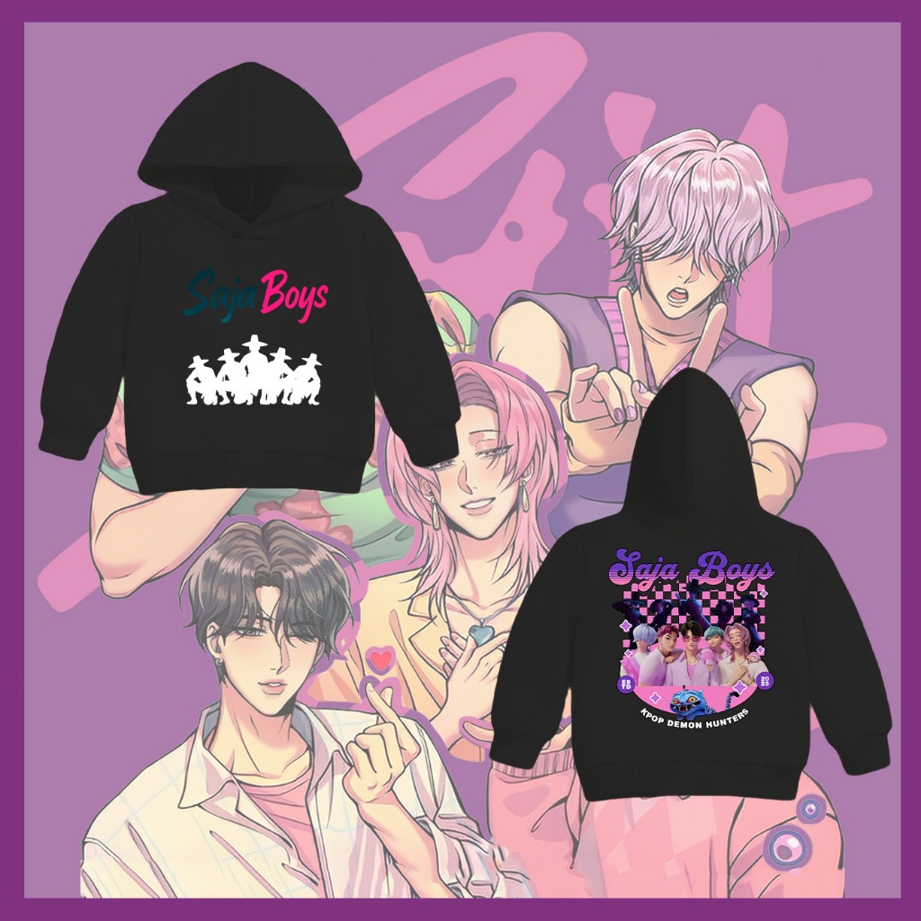 Baju KPop Demon Hunters Kids Hoodie Saja Boys Huntrix เสื้อสวมหัว #02