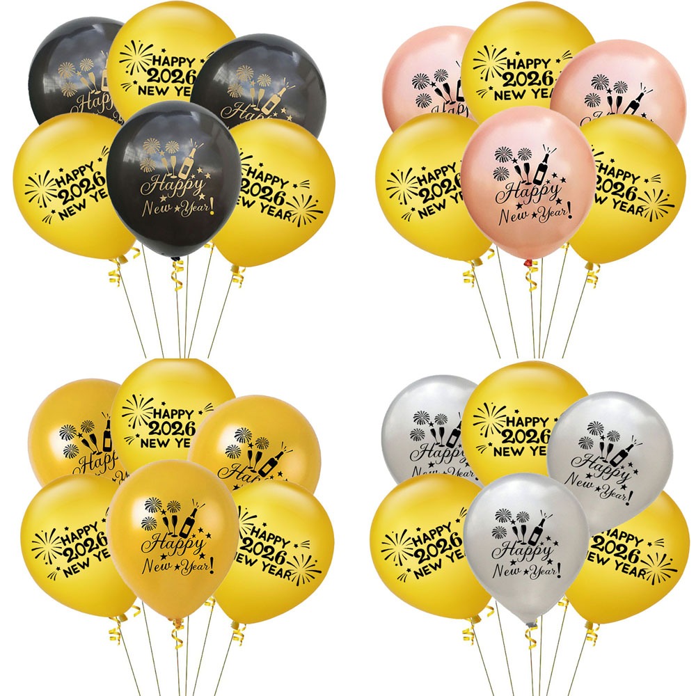 6ชิ้น12นิ้ว2026 สวัสดีปีใหม่ลูกโป่งสําหรับคริสต์มาสวันส่งท้ายปีเก่าพรรคอุปกรณ์ตกแต่งบ้านบอลลูนยาง