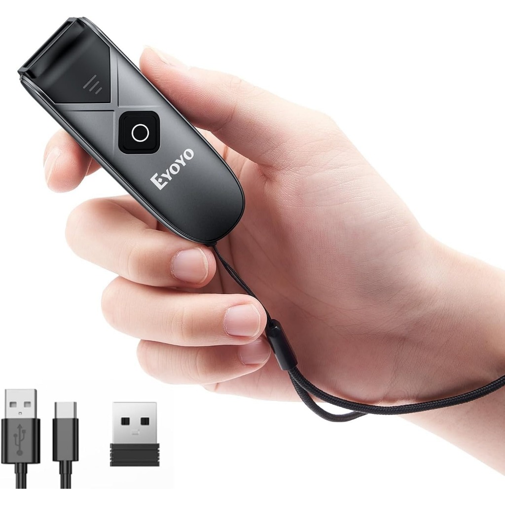 Eyoyo Portable Mini 1D/2D QR Barcode Scanner 3-in-1 (บลูทูธ, ไร้สาย 2.4G, สาย USB) | อ่าน PDF417, Da