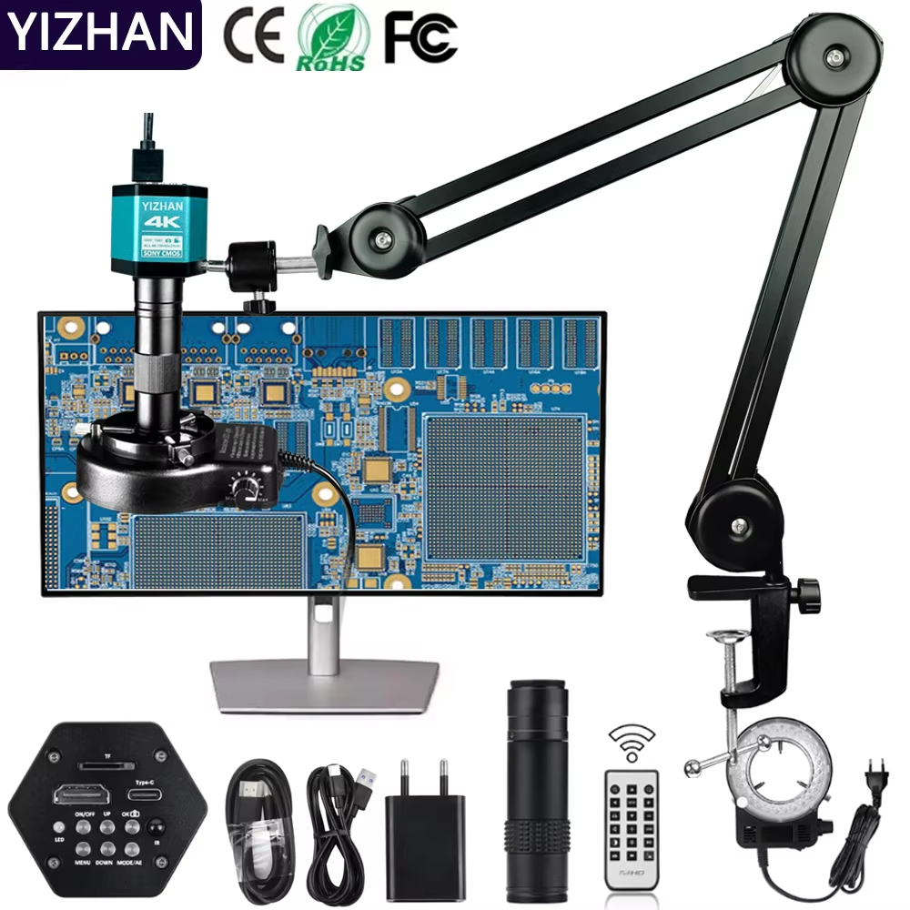 YIZYHAN พับ 1080P 48MP 4K 2K HDMI USB VGA กล้องจุลทรรศน์วิดีโอกล้องซูม 150X C-mount เลนส์สําหรับอุตสาหกรรมบัดกรีซ่อมโทรศัพท์