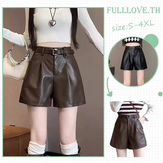 [ส่งไวจากไทย] Fulllove กางเกงขาสั้นเอวสูง สไตล์ผู้หญิง เวอร์ชันเกาหลี เวลาว่าง ดูผอมลง หลวม สีดำ ขนาดใหญ่ กางเกงขาสั้น PU