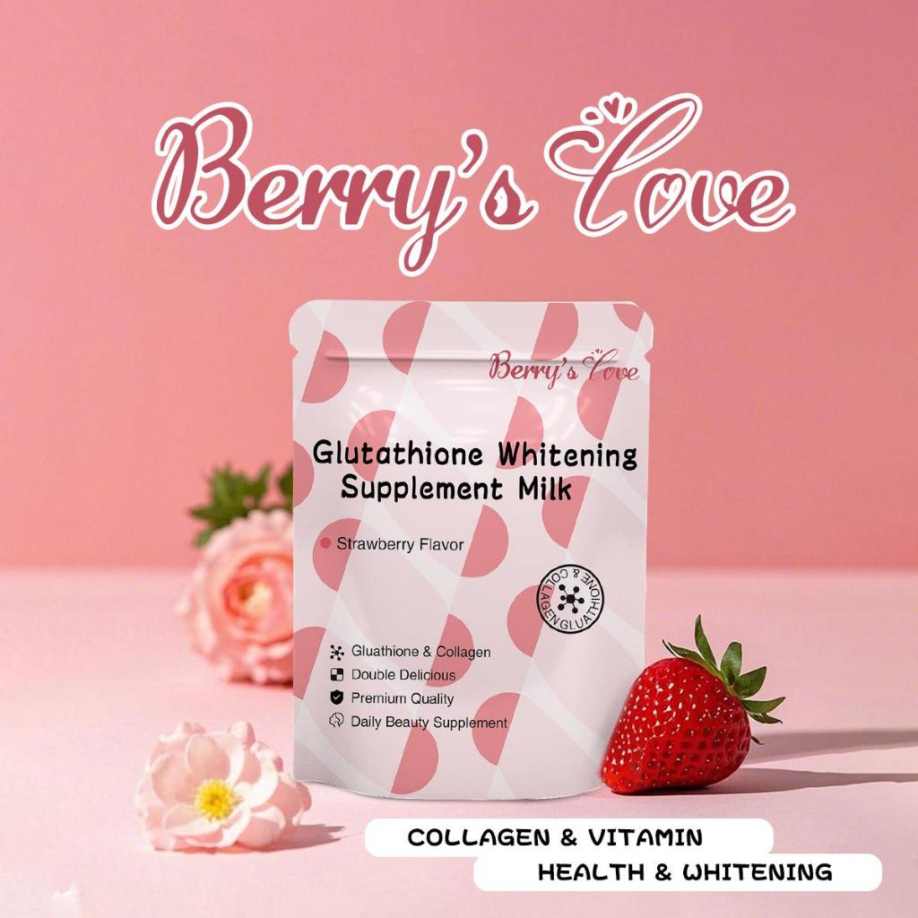 Berrys Love Glutathione Whitening Milk Drink with Collagen& Vitamins C,D,E|รสสตรอเบอร์รี่| Glutal200
