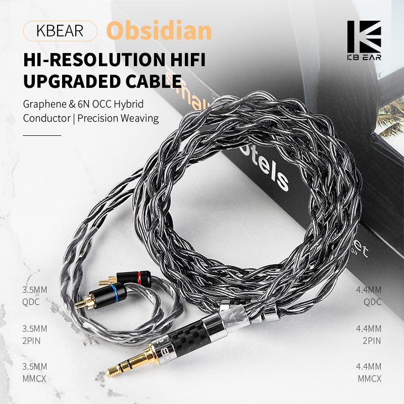 KBEAR Obsidian 4 แกน Graphene & 6N OCC Hybrid Conductor Hi-Resolution 2Pin MMCX QKZ KZ C Pin HiFi หู