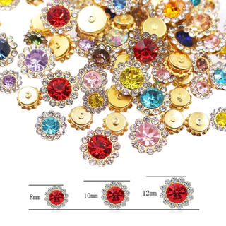 คริสตัลพลอยเทียม ดอกทานตะวัน 50 ชิ้น 10/12/14 มม. แบบขาเย็บ สำหรับ DIY ตกแต่งเสื้อผ้า และอุปกรณ์