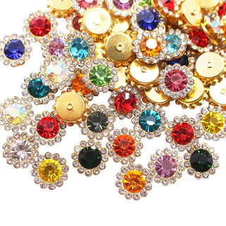 คริสตัลพลอยเทียม ดอกทานตะวัน 50 ชิ้น 10/12/14 มม. แบบขาเย็บ สำหรับ DIY ตกแต่งเสื้อผ้า และอุปกรณ์