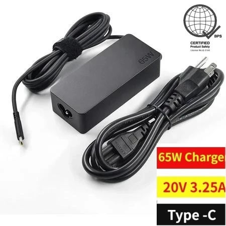 อะแดปเตอร์ชาร์จแล็ปท็อป 65W 20V 3.25A/Type C ชาร์จเร็ว, อะแดปเตอร์แปลงไฟ Lenovo, รองรับ ThinkPad USB C โน้ตบุ๊ก Lenovo 65W Type-C, รับประกันหนึ่งปี