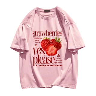 NFV แฟชั่นเกาหลี🍒เสื้อยืดแขนสั้นคอกลม ลายสตรอว์เบอร์รี่ oversize ระบายอากาศ ทรงหลวม YG1238