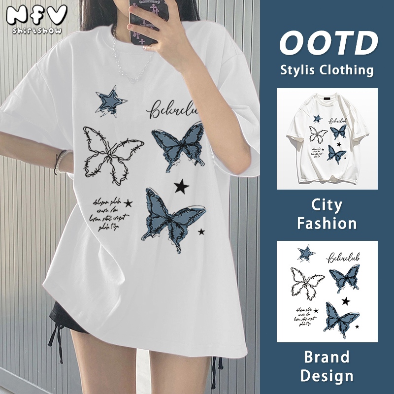 NFV พร้อมส่ง💖พร้อมส่ง เสื้อยืดแขนสั้นงานพิมพ์ ผ้าฝ้าย ระบายอากาศ เรียบง่ายแมทช์ง